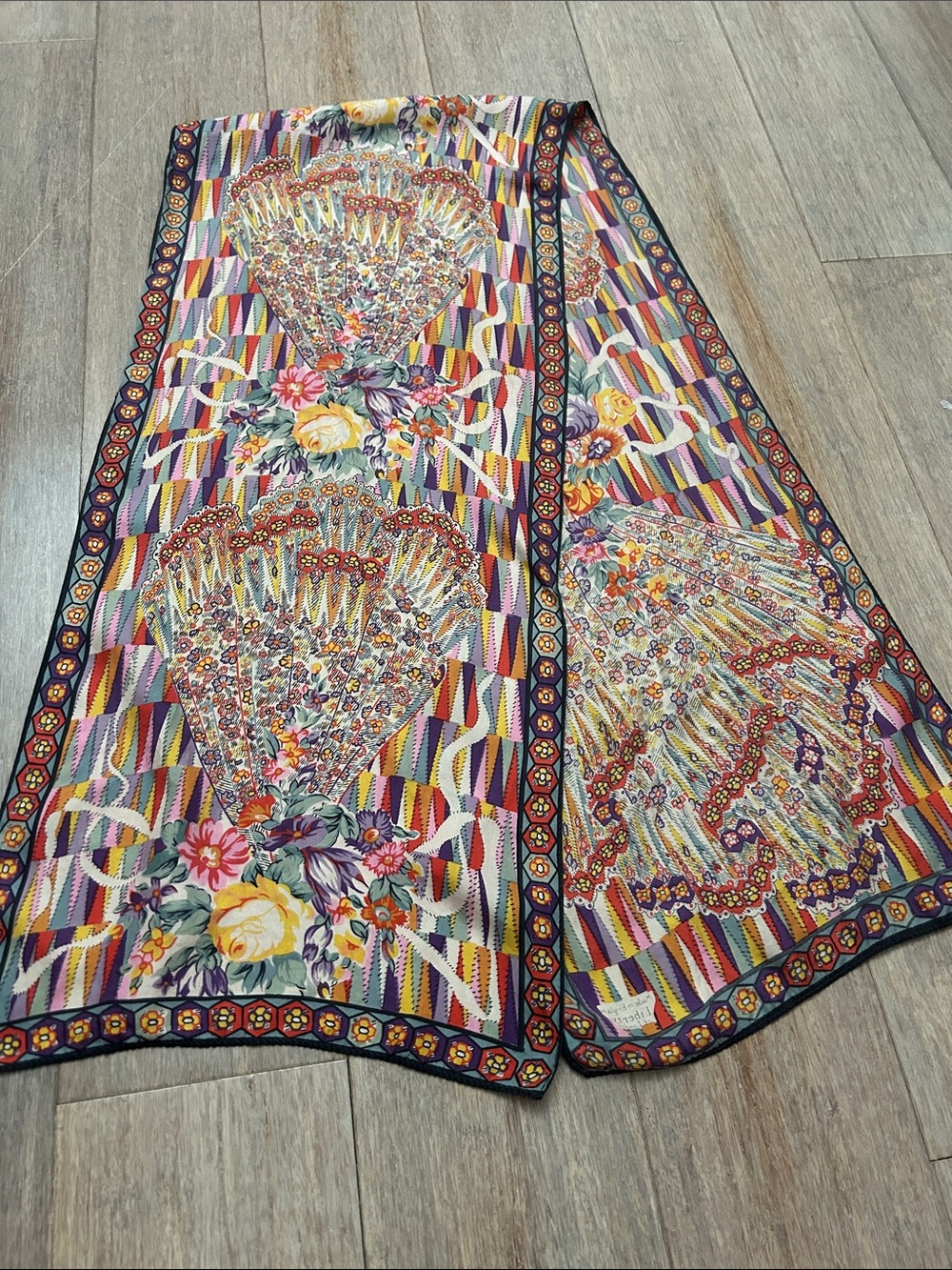 VTG Silk Liberty of London Made In England Vibrant Floral Fan Print Long Scarf - Picture 2 of 16
